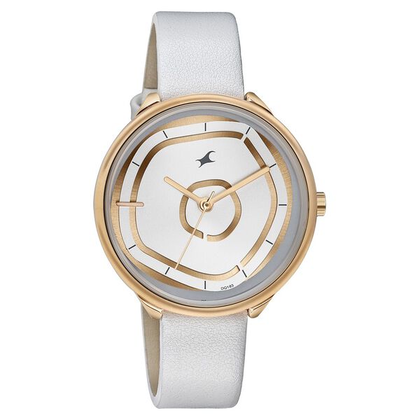 Fastrack Stunners Multifunction Rose Gold Dial White Leather Strap Watch For Girls - image number 1