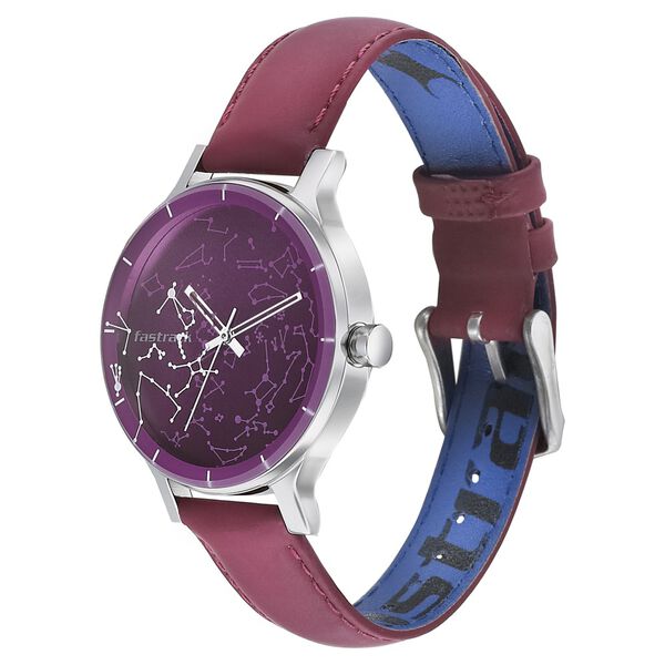 Fastrack Space Rover Quartz Analog Maroon Dial Leather Strap Watch for Girls - image number 2