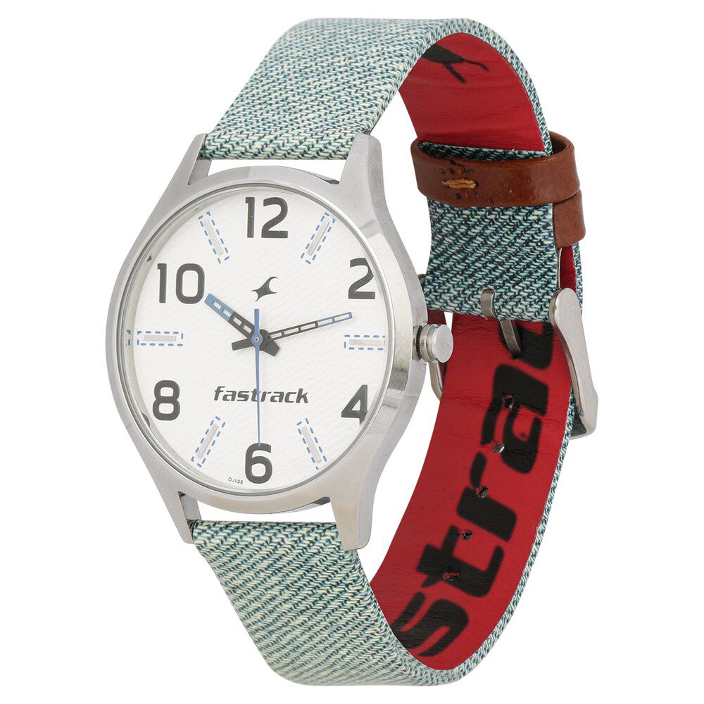 Buy Online Fastrack Denim Quartz Analog White Dial Leather Strap Watch for Guys nn3184sl01 Fastrack