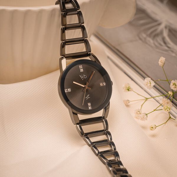Vyb Striker By Fastrack Quartz Analog Grey Dial Metal Strap Watch For Girls - image number 0