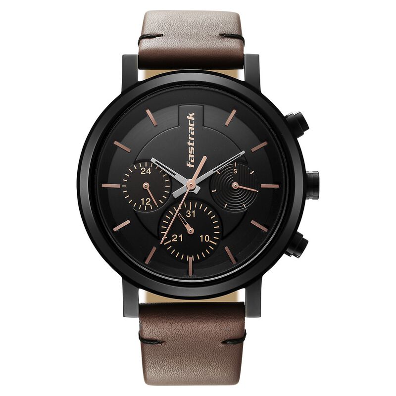 Buy Online Fastrack Tick Tock Black Dial Watch for Guys
