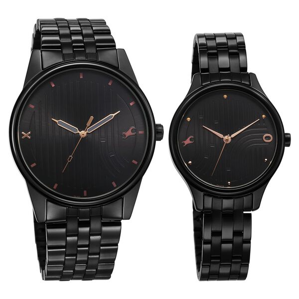 Fastrack Mixmatched Quartz Analog Black Dial With Black Metal Strap Watch For Couple - image number 1