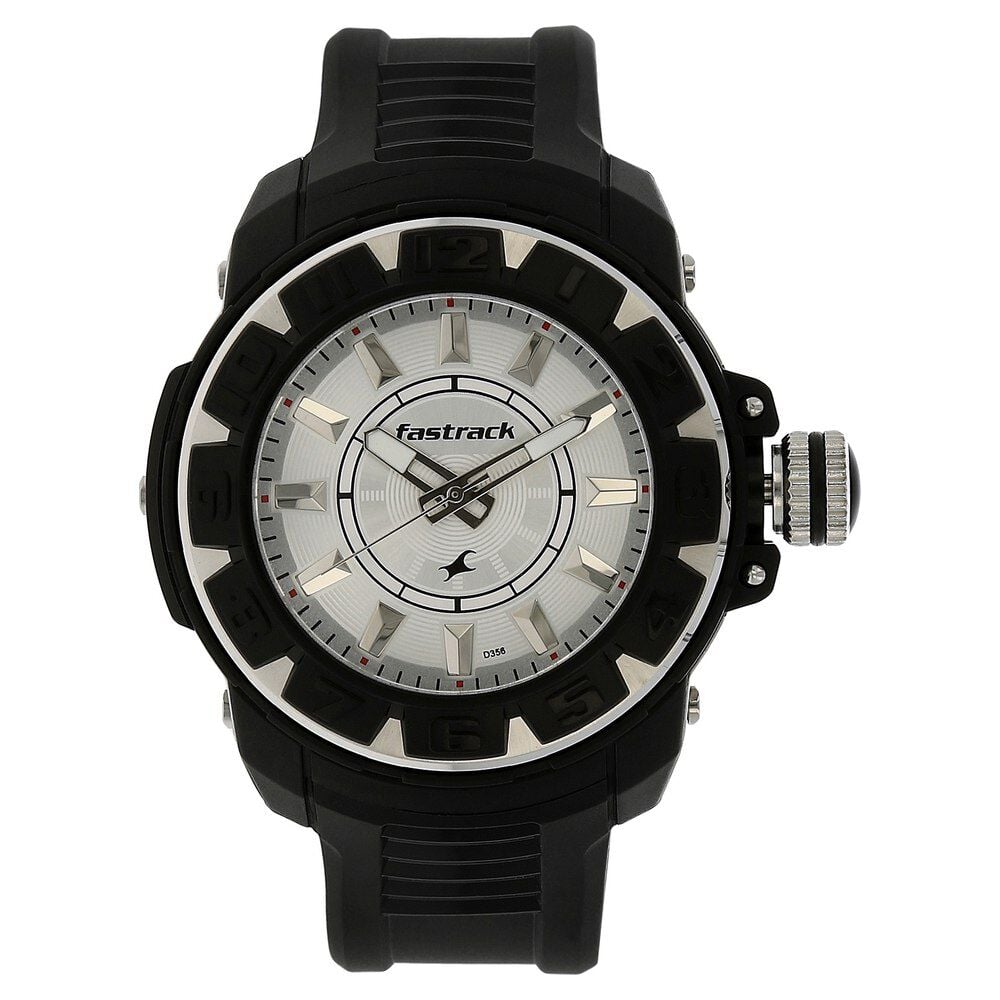Fastrack Quartz Analog Silver Dial Plastic Strap Watch for Guys
