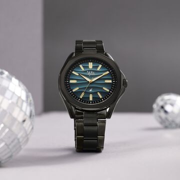 Vyb Drift By Fastrack Quartz Analog Blue Dial Black Stainless Steel Strap Watch For Guys