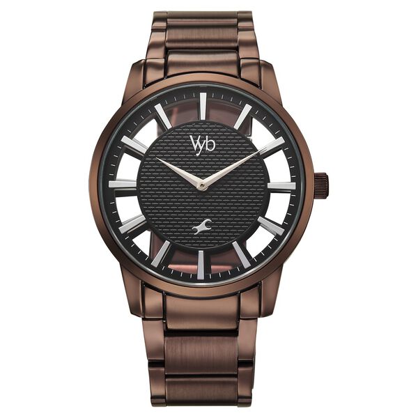 Vyb Horizon By Fastrack Quartz Analog Black Dial Brown Stainless Steel Strap Watch For Guys - image number 1