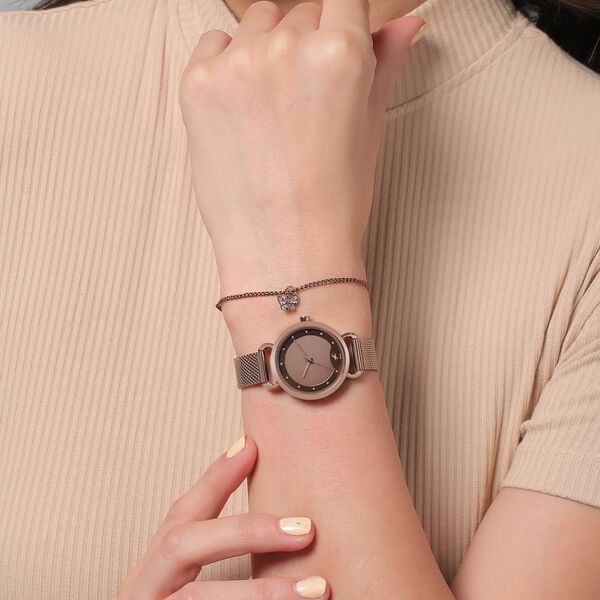 Fastrack Pulse Quartz Analog Brown Dial Stainless Steel Strap Watch for Girls - image number 5