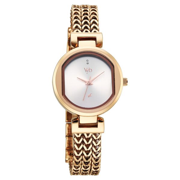 Vyb Seeker By Fastrack Quartz Analog Silver Dial Rose Gold Metal Strap Watch For Girls - image number 2