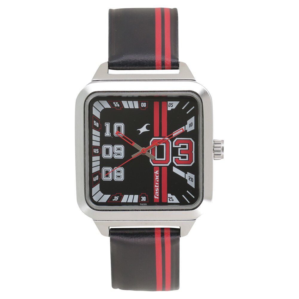 Buy Online Fastrack Varsity Quartz Analog Black Dial Leather Strap Watch for Guys 3179sl01 Fastrack