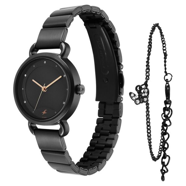 Fastrack Pulse Quartz Analog Black Dial Black Stainless Steel Strap Watch For Girls - image number 2