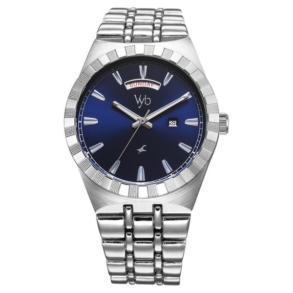 Fastrack Vyb Orion Quartz Analog Blue Dial Silver Color Metal Strap Watch For Guys - image number 1