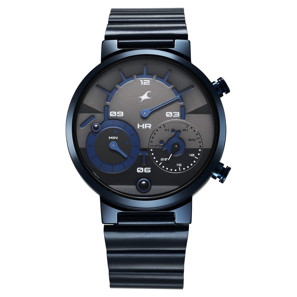 Buy Online Fastrack Gambit Micromotor Black Dial Blue Metal Strap Analog Watch for Guys 3309qm01 Fastrack