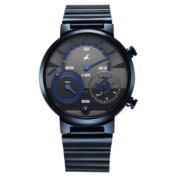 Fastrack Gambit Micromotor Black Dial Blue Metal Strap Analog Watch for Guys - image number 1