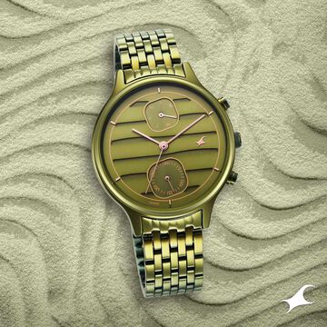 Fastrack Style Up Green Dial Stainless Steel Strap Watch for Girls