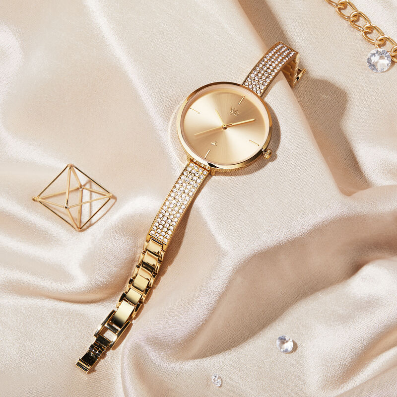 Fastrack Vyb Starlet Quartz Analog Golden Dial Metal Strap Watch for Girls