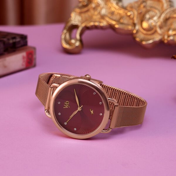 Vyb Classiqu� By Fastrack Quartz Analog Maroon Dial Rose Gold Stainless Steel Strap Watch For Girls - image number 0