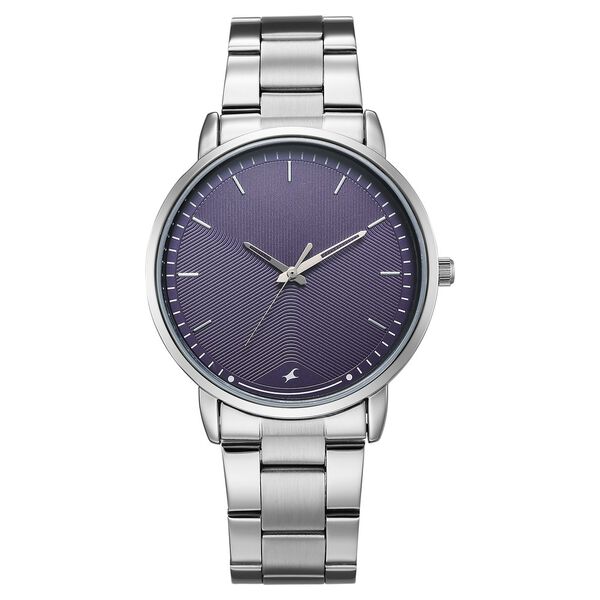 Fastrack Stunners Quartz Analog Purple Dial Silver Stainless Steel Strap Watch For Guys - image number 0