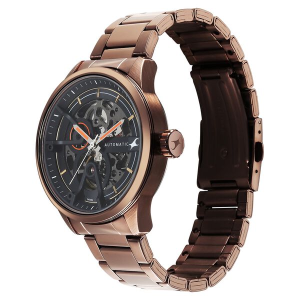 Fastrack Automatics Black Dial Brown Metal Strap Automatic Watch ForGuys - image number 3