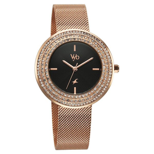 Fastrack Vyb Iconique Quartz Analog Black Dial Rose Gold Metal Strap Watch For Women - image number 1