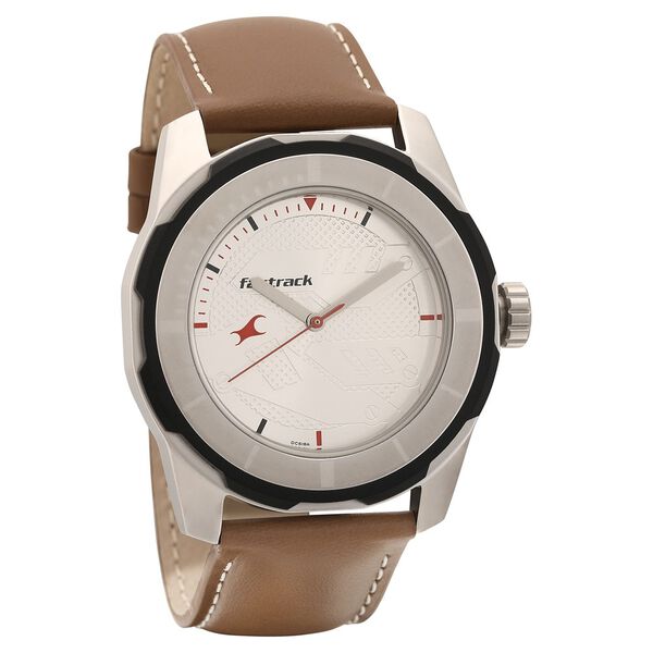 Fastrack Quartz Analog Silver Dial Leather Strap Watch for Guys - image number 0