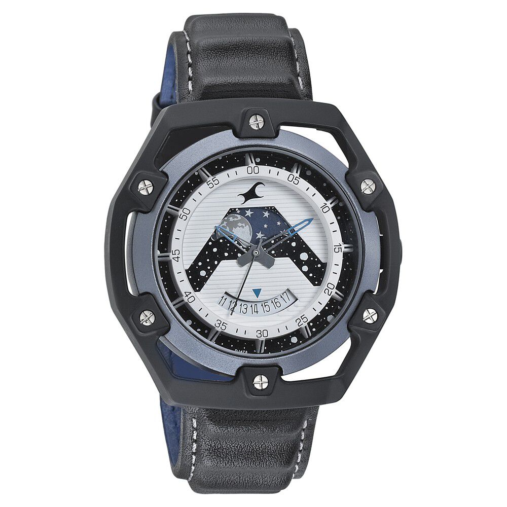 Fastrack Space Rover Quartz Analog Moonphase White Dial