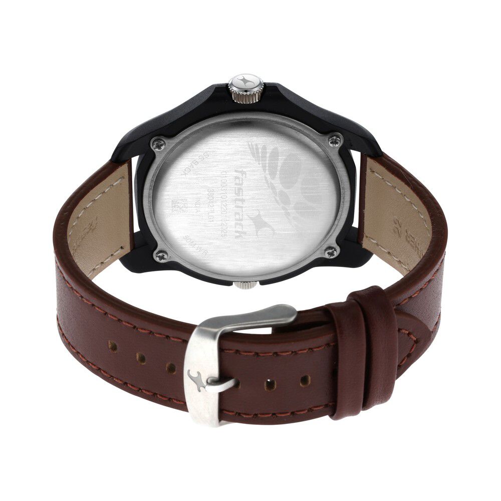 Fastrack Dual Time Quartz Analog White Dial Leather Strap Watch
