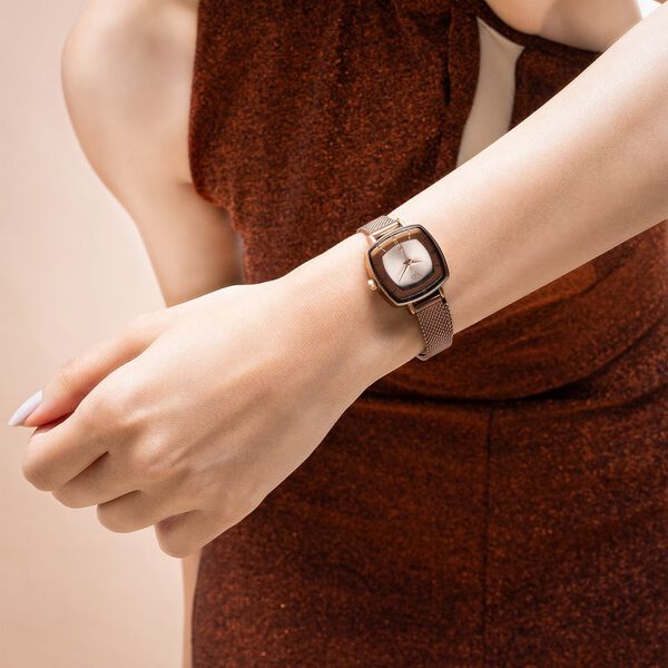 Vyb Seeker By Fastrack Quartz Analog Brown Dial Metal Strap Watch For Girls - image number 6