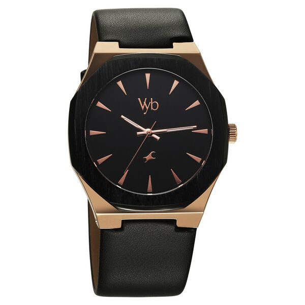 Fastrack Vyb Challenger Quartz Analog Black Dial Black Color Leather Strap Watch For Guys - image number 2