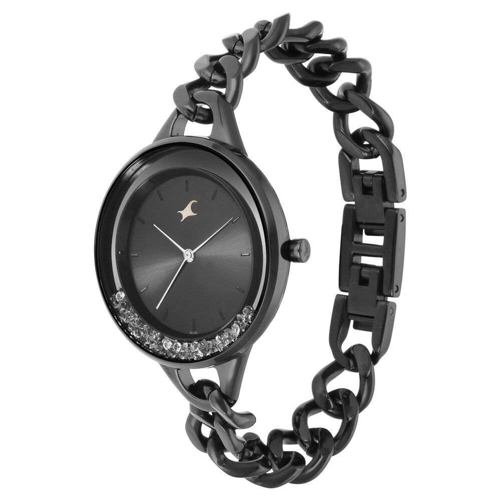 Fastrack Glitch Quartz Analog Black Dial Metal Strap Watch for Girls