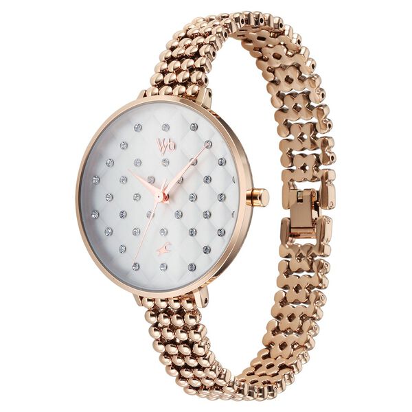 Vyb Iconique By Fastrack Quartz Analog White Dial Metal Strap Watch For Girls - image number 3