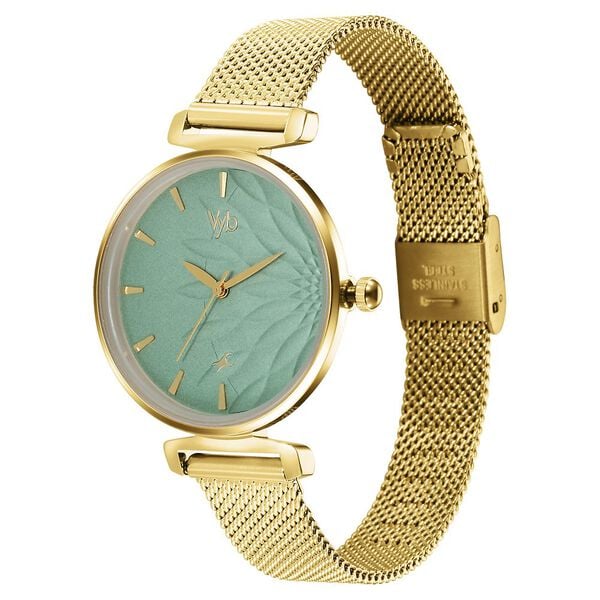 Fastrack Vyb Classique Quartz Analog Green Dial Golden Metal Strap Watch For Women - image number 2