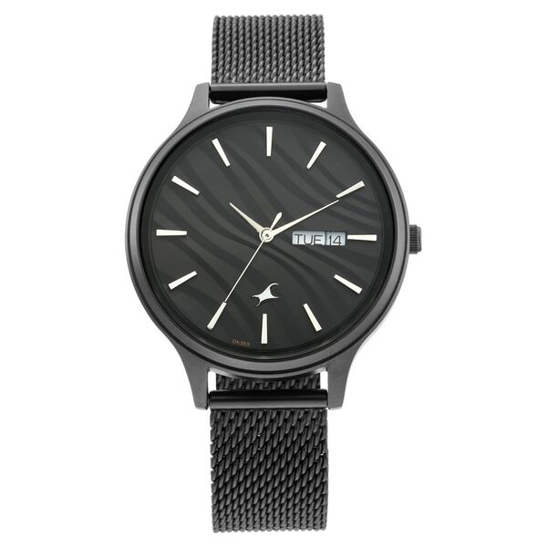Fastrack Ruffles Quartz Analog with Day and Date Black Dial Stainless Steel Strap Watch for Girls - image number 2