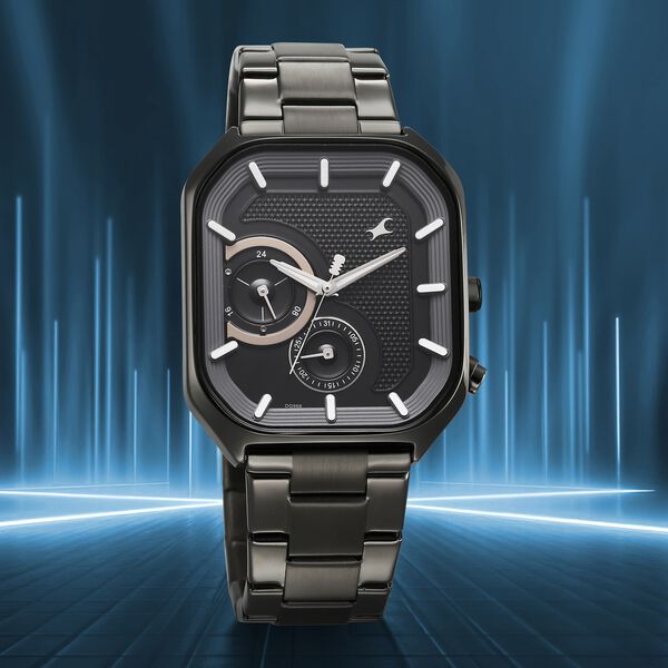 Fastrack Groove Multifunction Black Dial Metal Strap Guy's Watch with Lume indices - image number 0