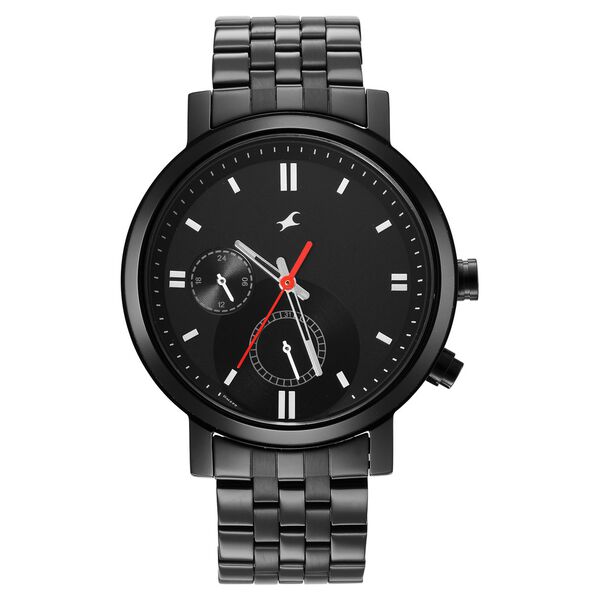 Fastrack Tick Tock Quartz Multifunction Black Dial Metal Strap Watch for Guys - image number 2