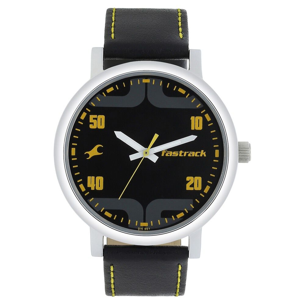 Buy Online Fastrack Bold Quartz Analog Black Dial Leather Strap Watch for Guys 38052sl05 p Fastrack