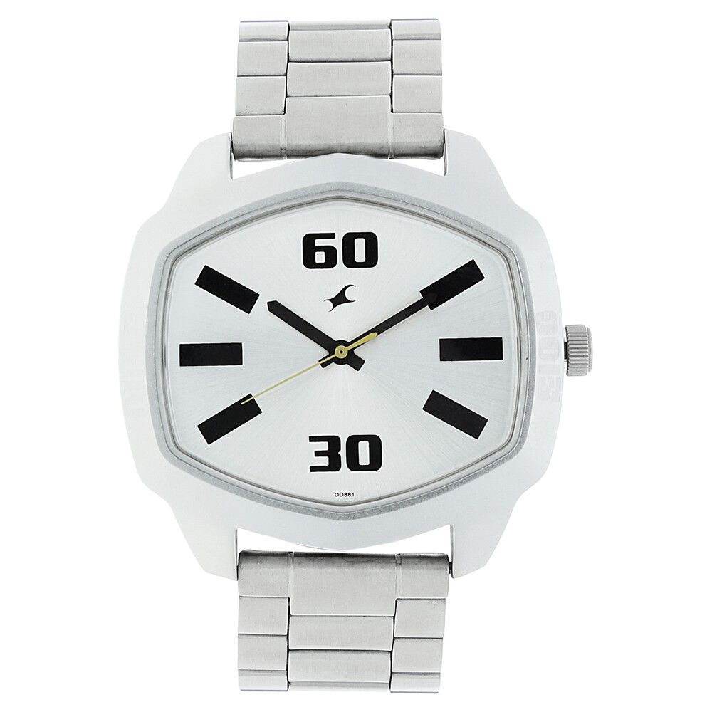 Fastrack Quartz Analog Silver Dial Stainless Steel Strap Watch for Guys