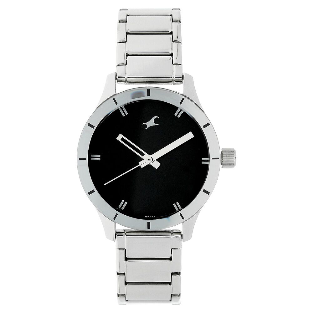 Fastrack Quartz Analog Black Dial Stainless Steel Strap Watch for Girls