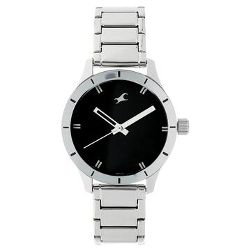 Fastrack Quartz Analog Black Dial Stainless Steel Strap Watch for Girls
