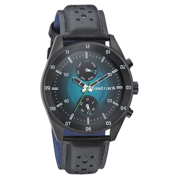 Fastrack Space Rover Quartz Multifunction Blue Dial Leather Strap Watch for Guys - image number 0