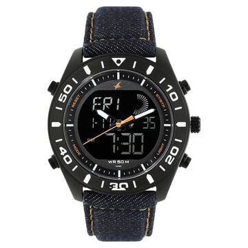 Fastrack Denim Quartz Analog Digital Black Dial Denim Strap Watch for Guys