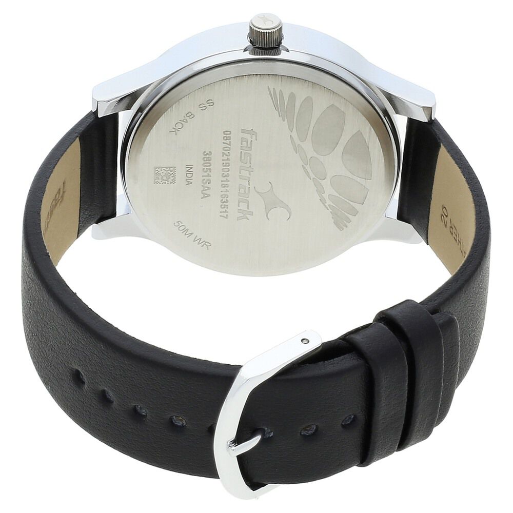 Buy Online Fastrack Bold Quartz Analog Grey Dial Leather Strap Watch for Guys nr38051sl03 Fastrack