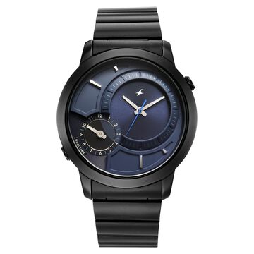 Fastrack Pulse IV Dual Time Watch for Men with Dark Blue Sunray Dial & Black Metal Strap