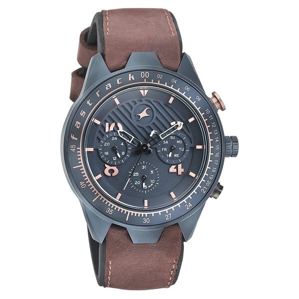 Fastrack All Nighters Quartz Multifunction Blue Dial Leather Strap Watch for Guys - image number 1