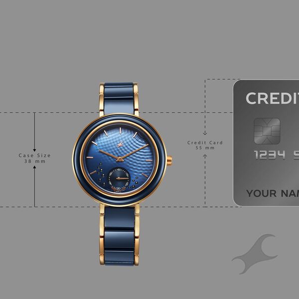 Fastrack Oceanyx - Ceramic Quartz Analog Blue Dial Two Toned Strap Watch For Girls - image number 3