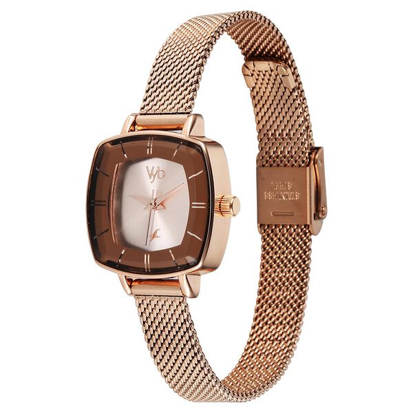 Vyb Seeker By Fastrack Quartz Analog Rose Gold Dial Metal Strap Watch For Girls - image number 3