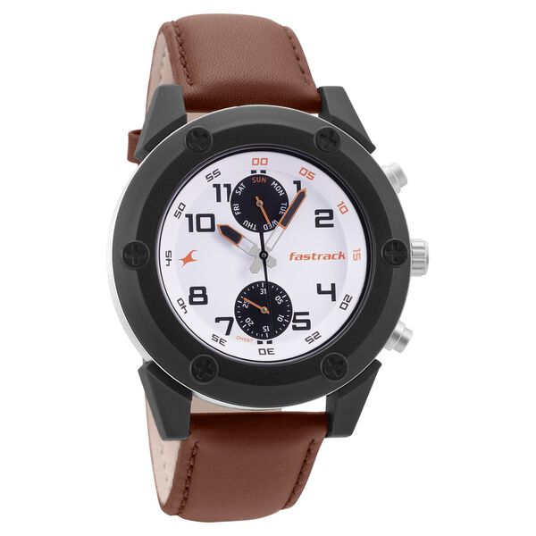 Fastrack Modular Quartz Analog White Dial Leather Strap Watch for Guys - image number 0