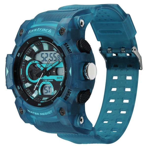 Fastrack StreetStyle Quartz Analog Digital Black Dial Translucent Blue Polyether Strap Watch For Guys - image number 2