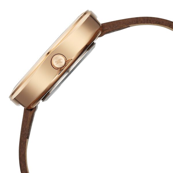 Fastrack Gelato rosegold analog leather strap watch with Chocolate dial for Girls - image number 4