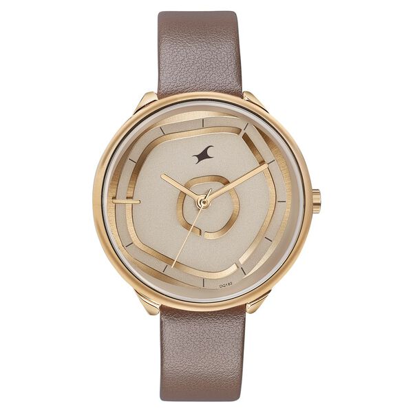 Fastrack Stunners Multifunction Rose Gold Dial Brown Leather Strap Watch For Girls - image number 0