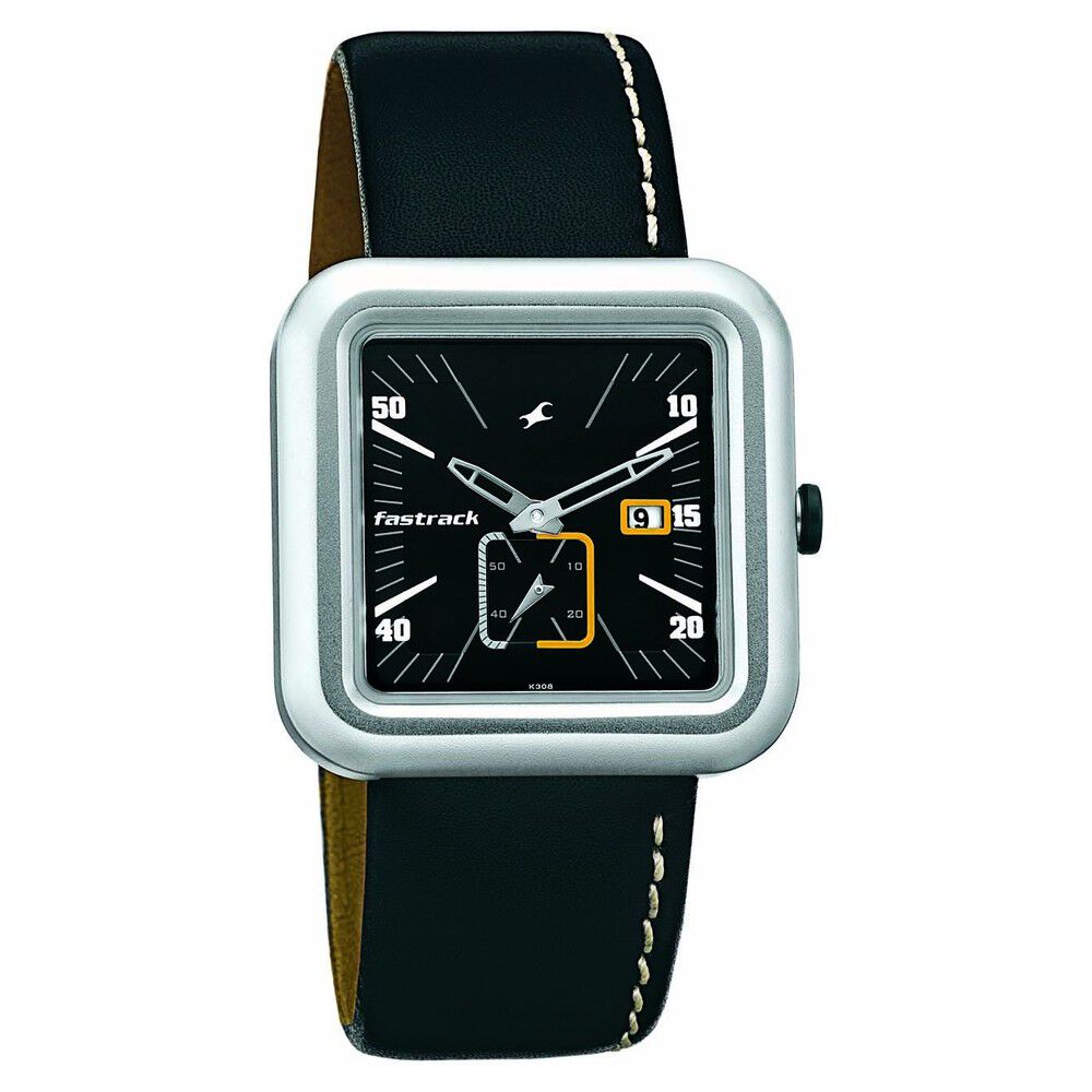 Fastrack Quartz Analog Black Dial Leather Strap Watch for Guys