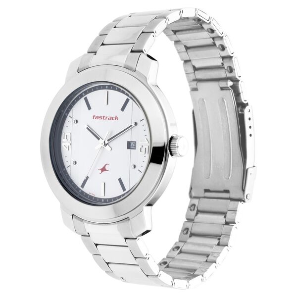 Fastrack Bare Basics Quartz Analog with Date White Dial Stainless Steel Strap Watch for Guys - image number 3